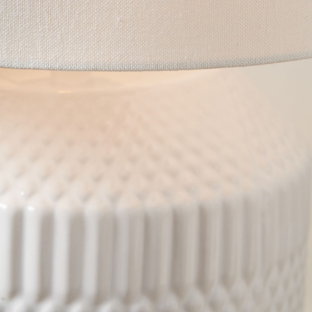 Meribel White Geo Textured Ceramic Table Lamp