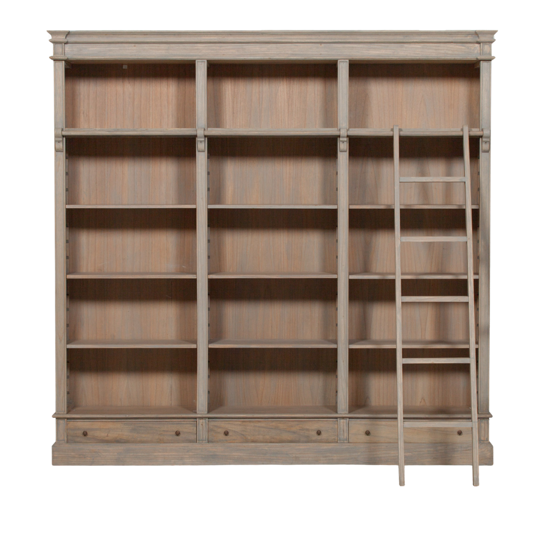 Arbouré Large Rustic White Cedar Bookcase with Ladder