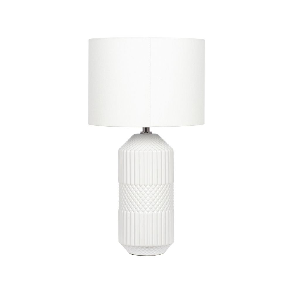 Meribel White Geo Textured Tall Ceramic Table Lamp