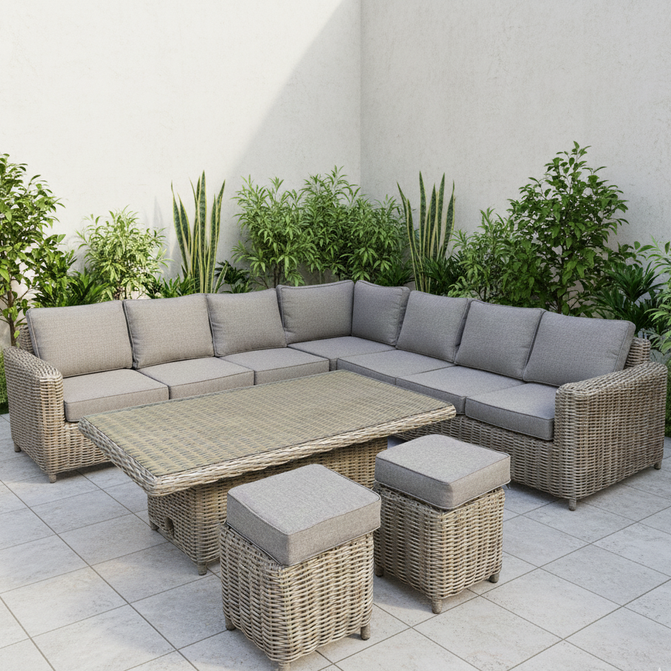 Amalfi Outdoor Large Corner Set With Riser Table + 2 Stools