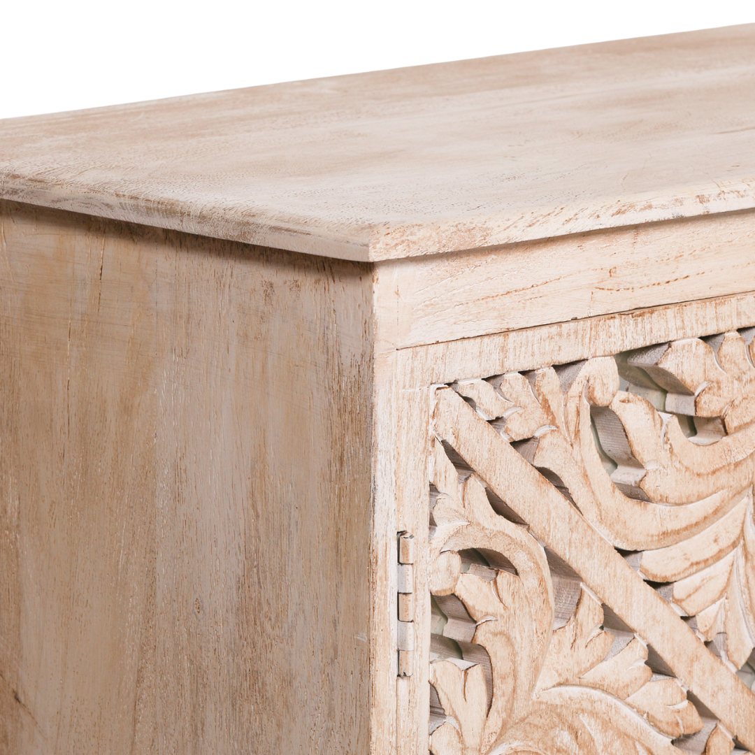 Solmere Ornate Carved Mango Wood Sideboard with Mirror Doors