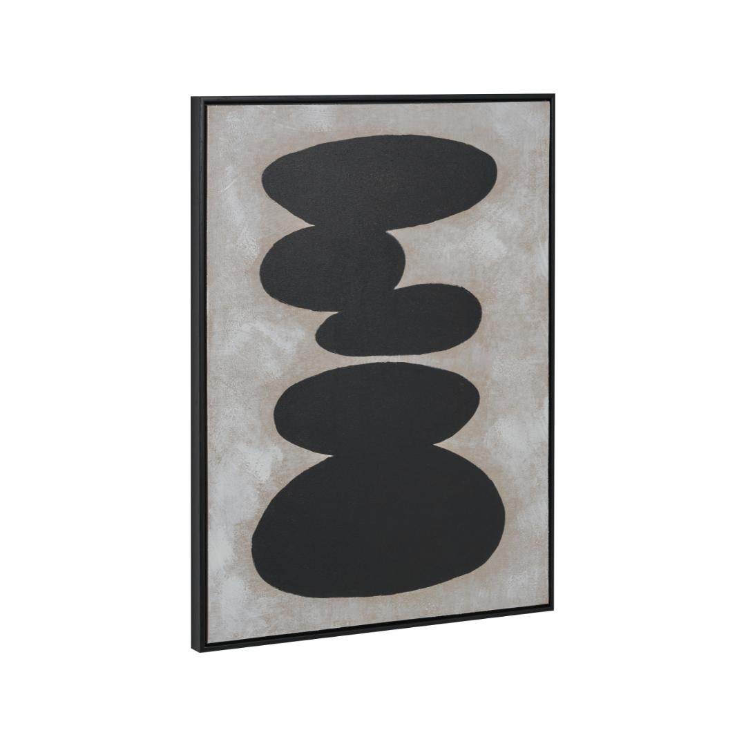 Black and Natural Stone Design Canvas Wall Art with Black Frame
