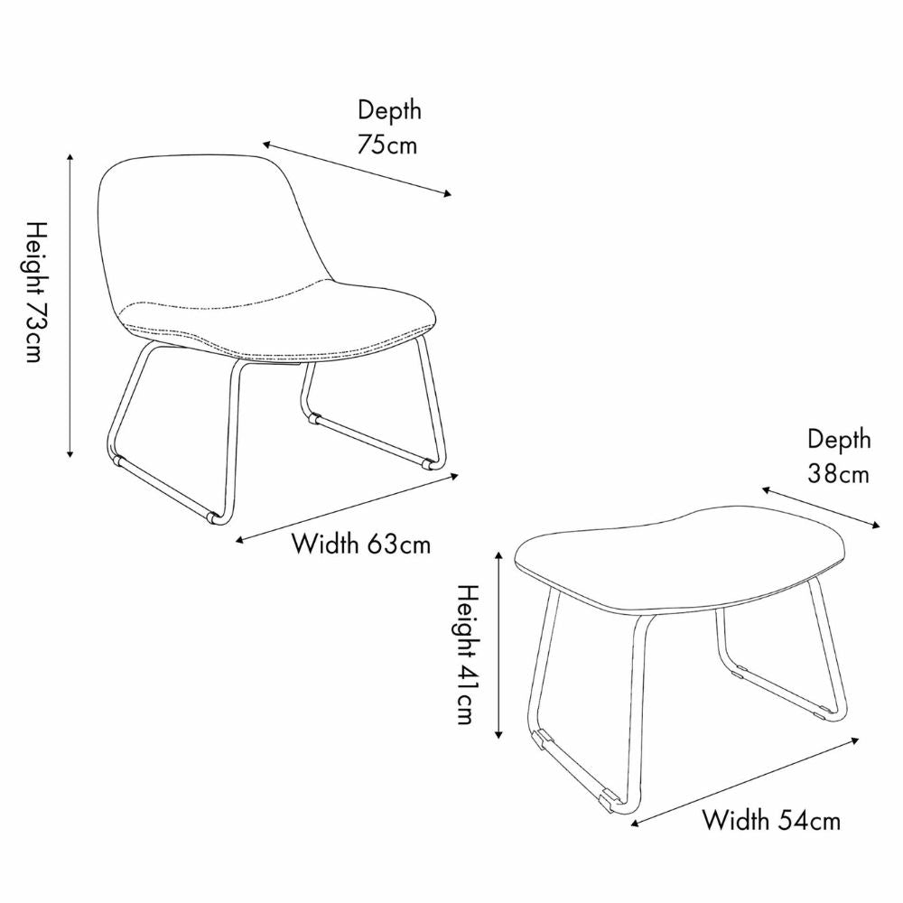 Chiara Natural Chenille and Black Metal Lounging Chair and Footstool
