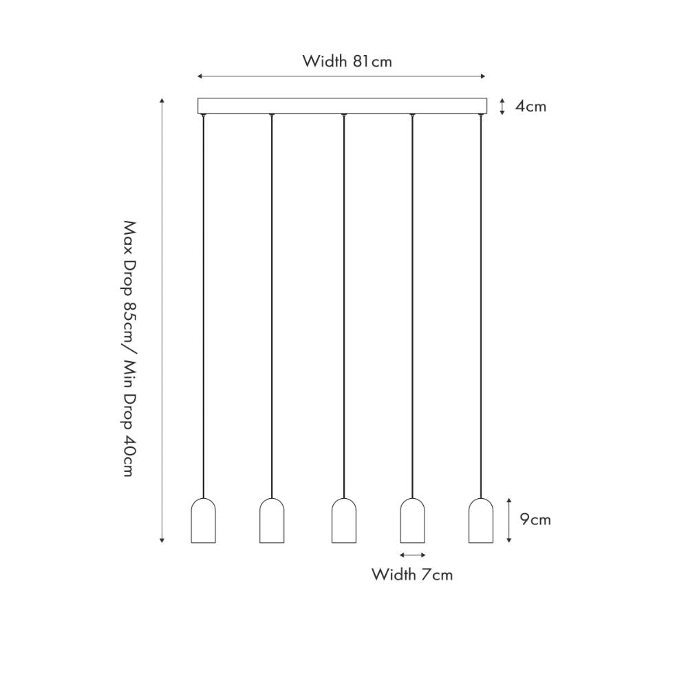 Xena Black and Rose Gold Metal 5 Drop LED Pendant