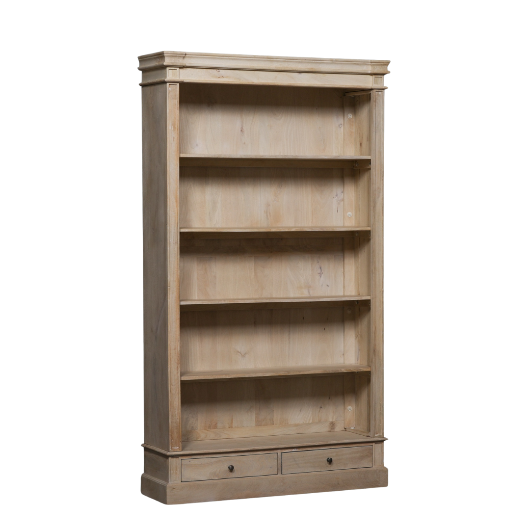 Blanche Rustic Mango Wood Bookcase with Open Drawers