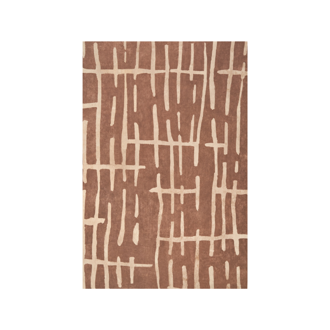 Brown and Natural Abstract Linear Design Canvas with Oak Effect Frame