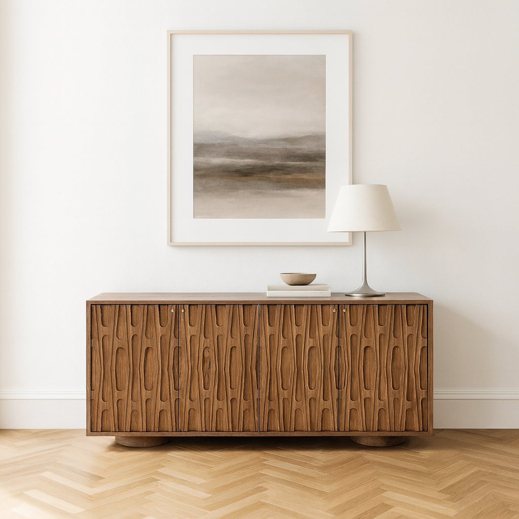 Aranya Solid Wood 4 Door Retro Carved Sideboard