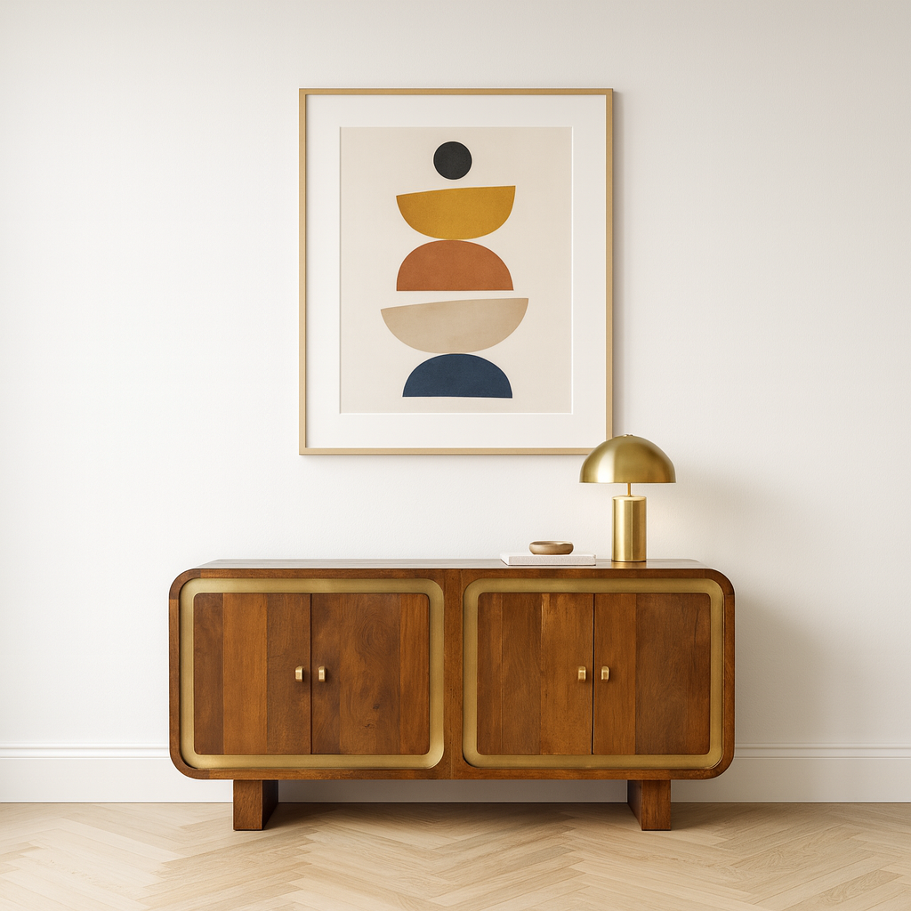 Aranya Solid Wood Square Pattern 4 Door Sideboard