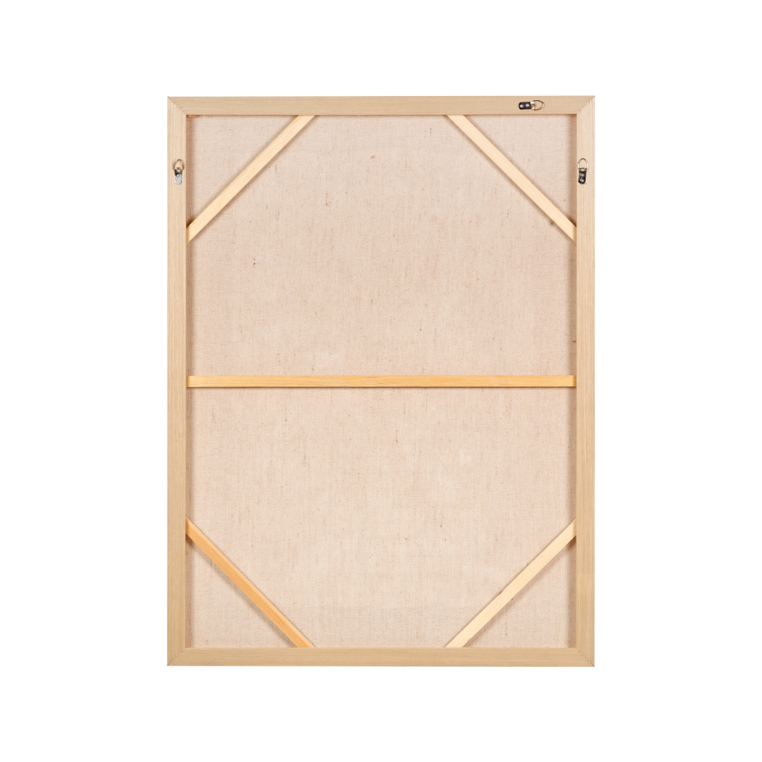 White and Natural Abstract Design Linen Canvas with Elm Effect Frame