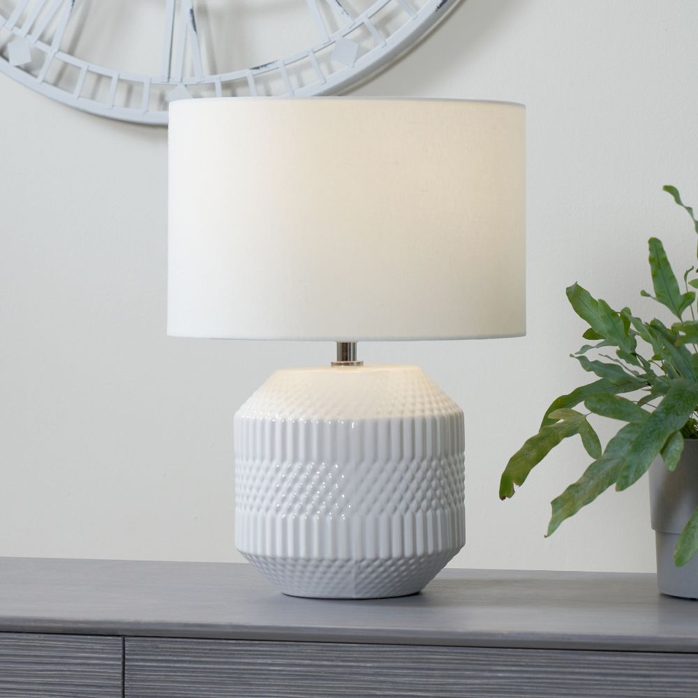 Meribel White Geo Textured Ceramic Table Lamp