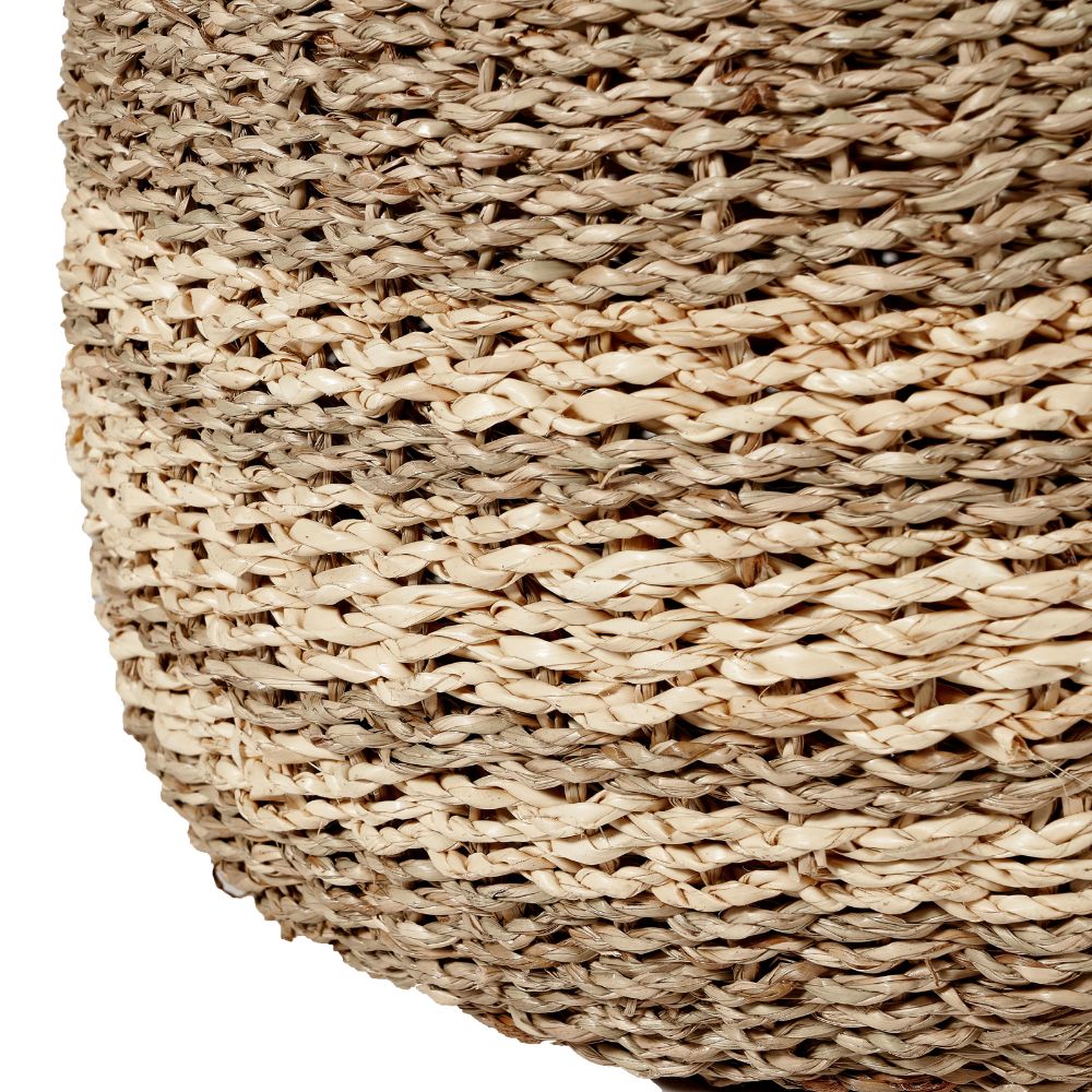 Seagrass and Palm Leaf 2-Tone Natural Round Baskets (Set of 3)