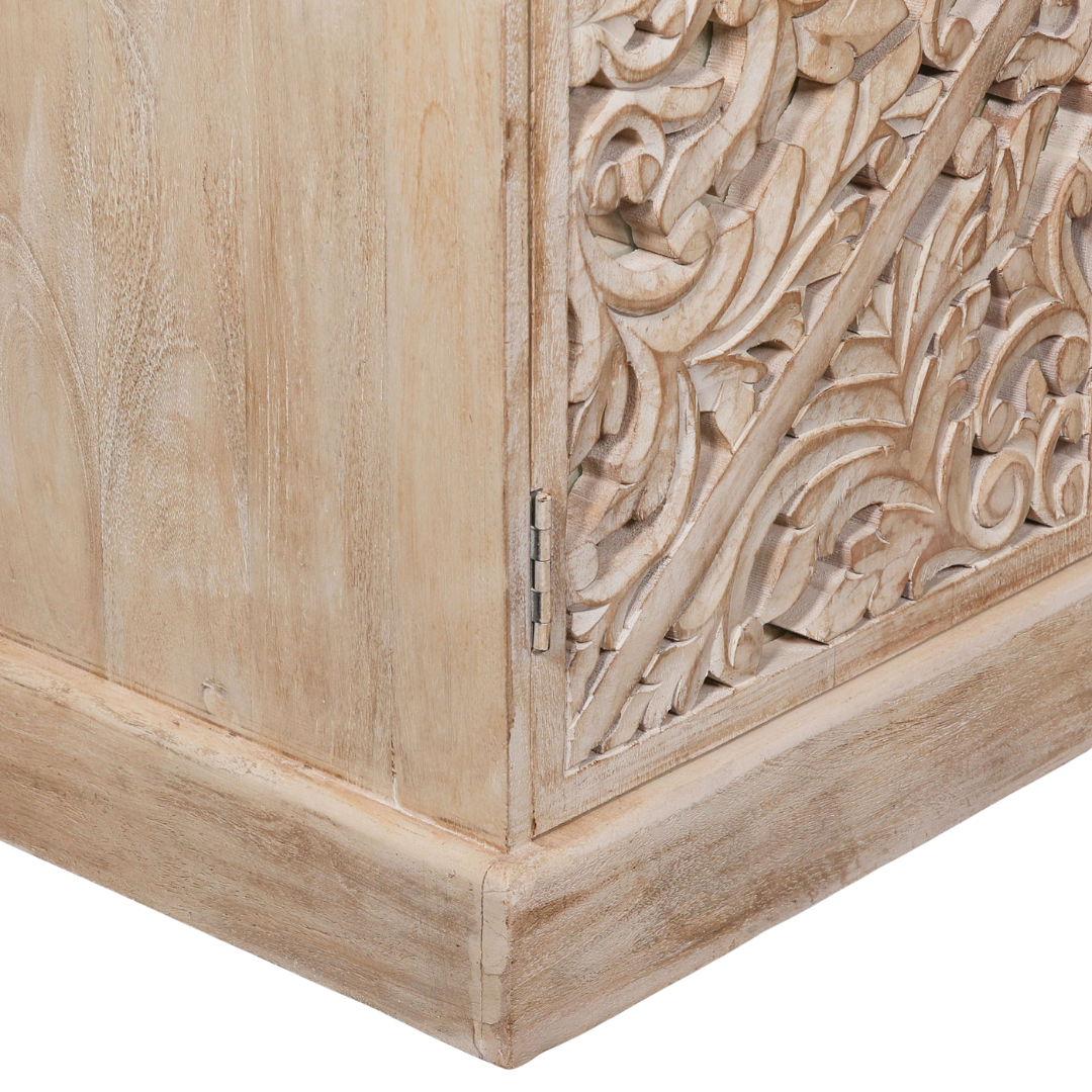 Solmere Ornate Carved Mango Wood Sideboard with Mirror Doors