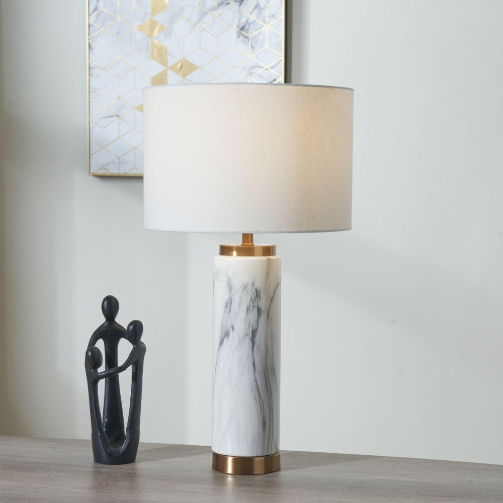 Carrara Ceramic Marble Effect Tall Table Lamp