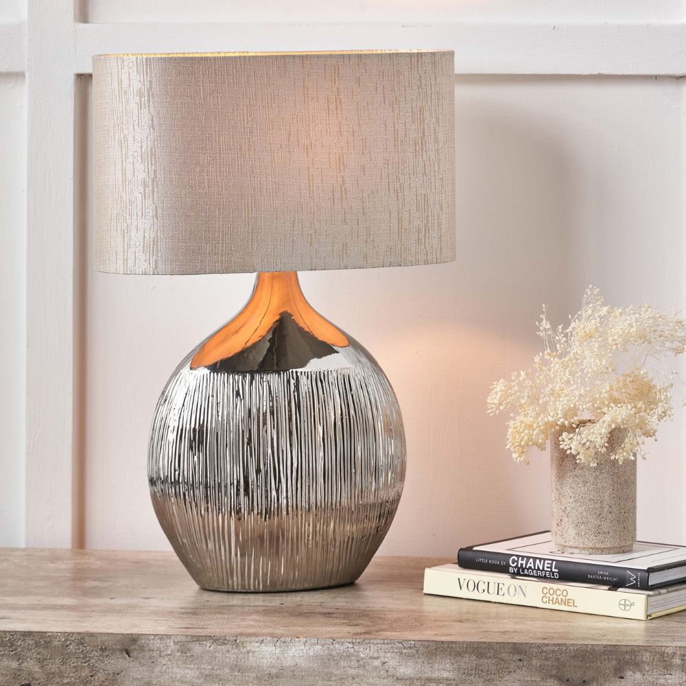Gemini Ceramic Silver Etched Table Lamp