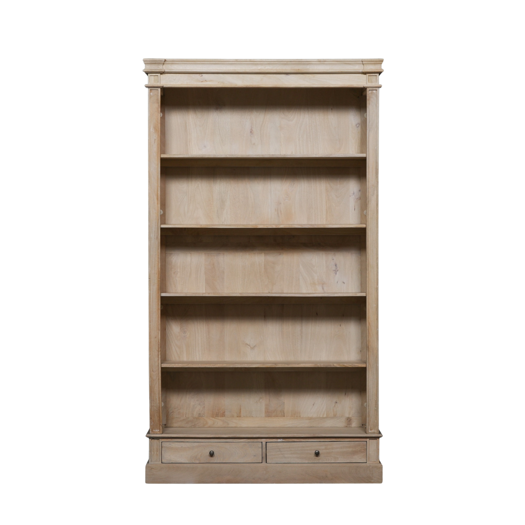 Blanche Rustic Mango Wood Bookcase with Open Drawers