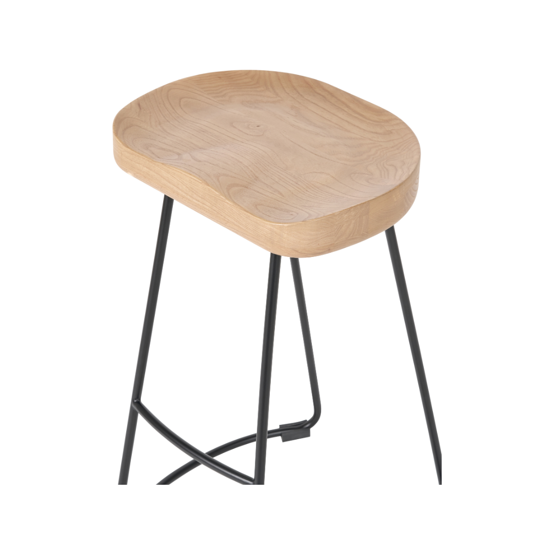 Laselle Ash Wood and Black Metal Bar Stool