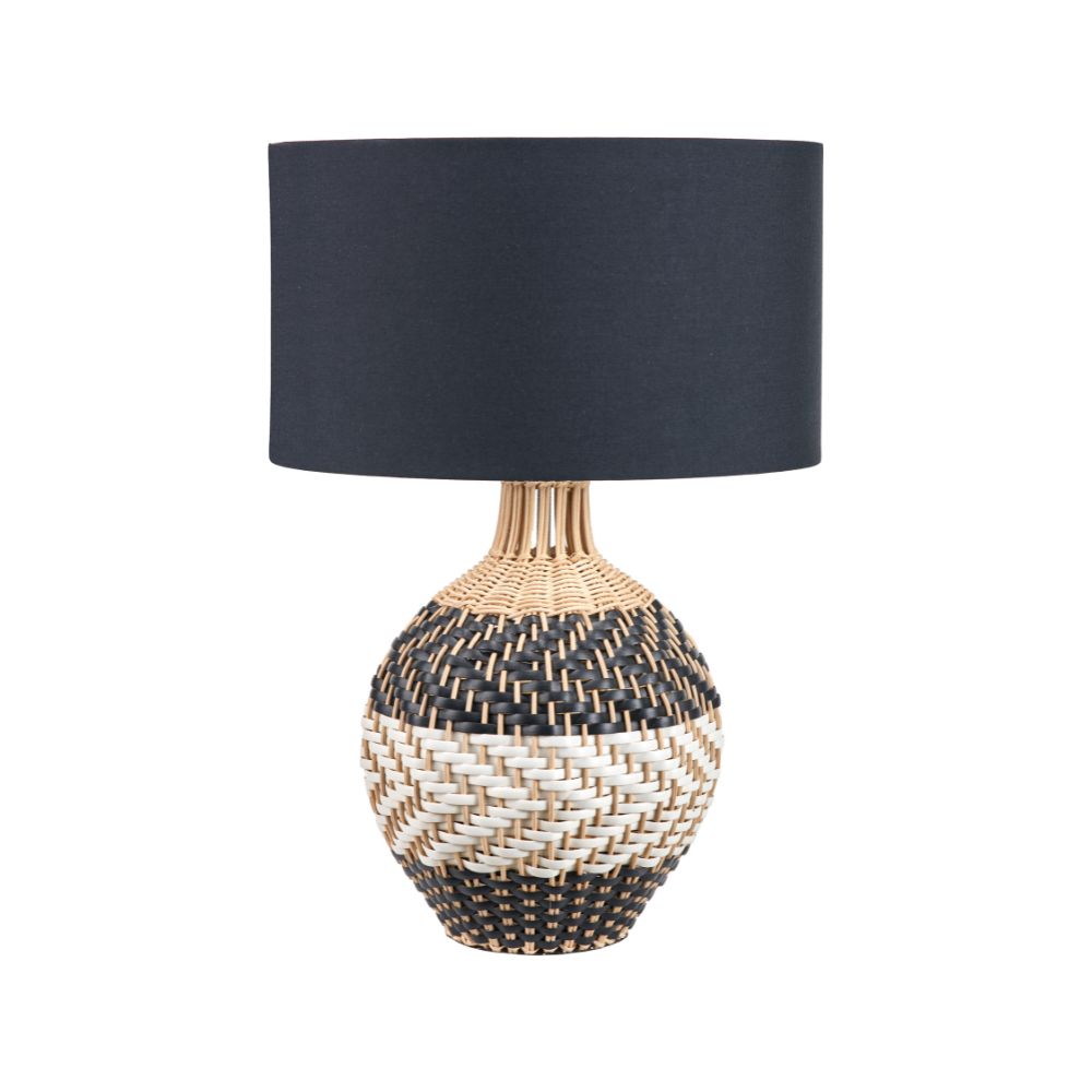 Rowan Rattan Natural Black and White Woven Table Lamp