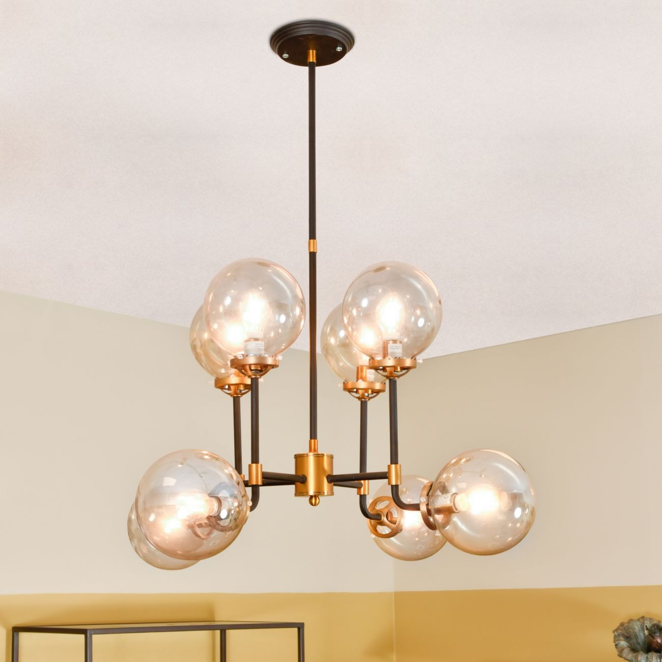 Mercer Glass Bubble Black And Brass Chandelier