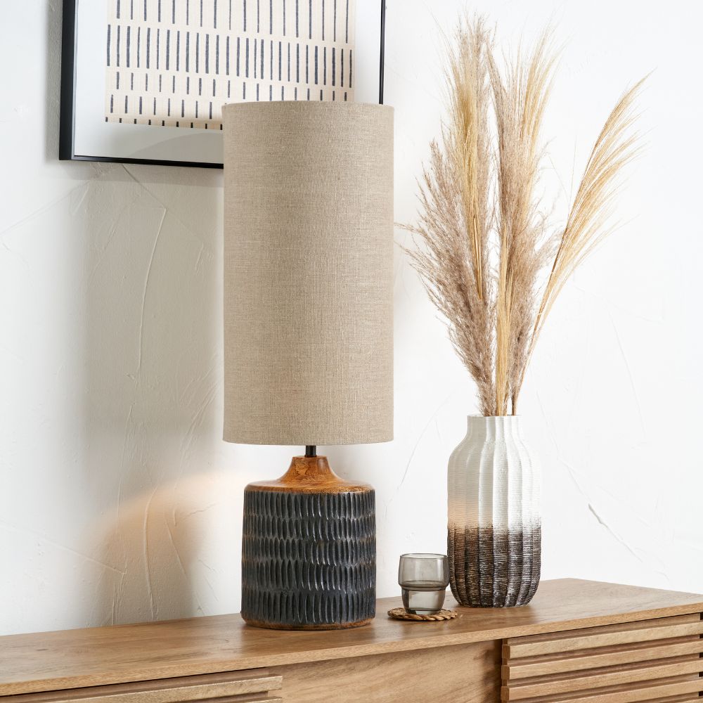 Alaric Mango Wood Antique Black Wash Table Lamp