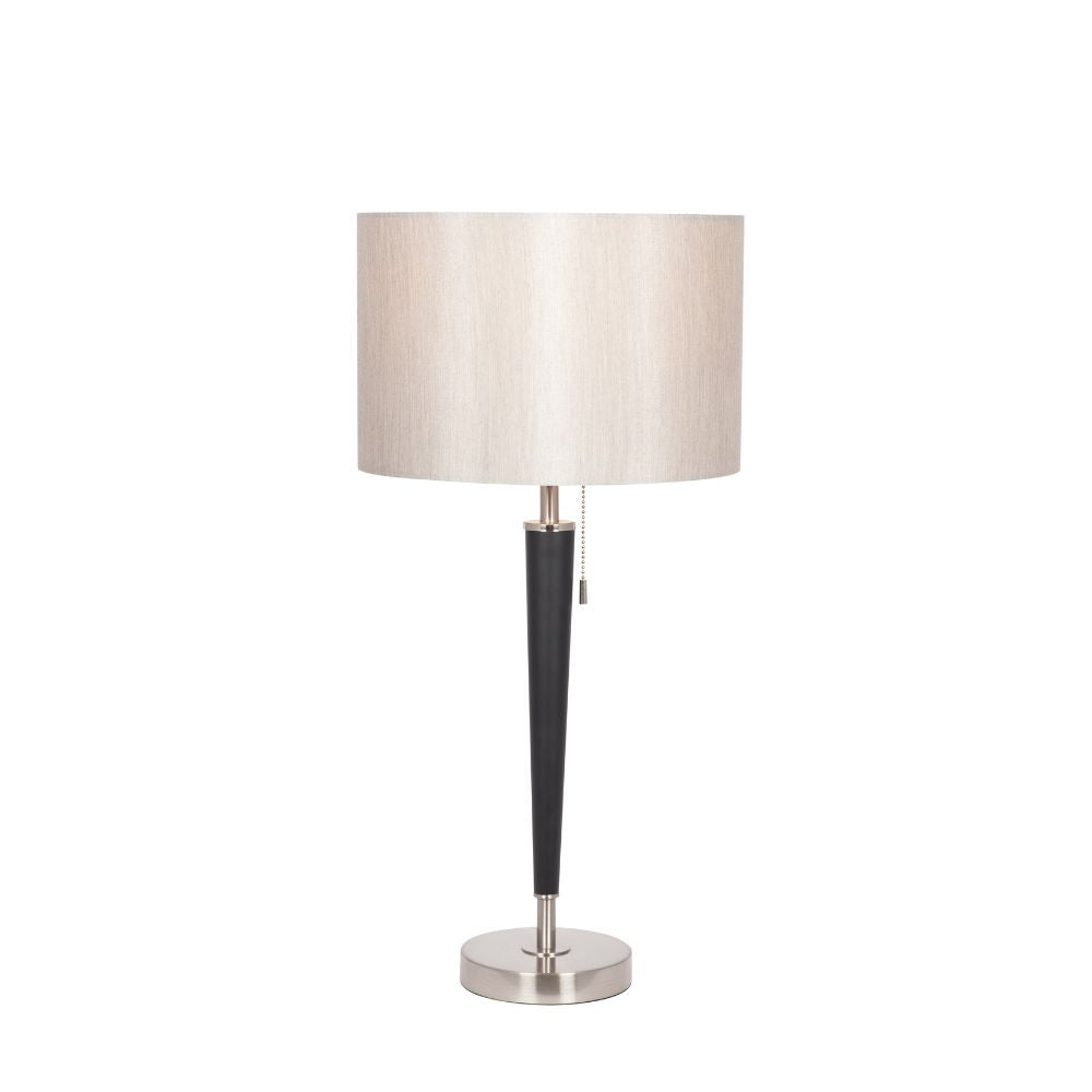 Lowry Black and Silver Table Lamp | Faux Silk Shade & Pull Switch ...