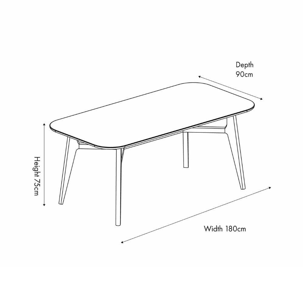 Elias Dark Ash Wood 1.8m Retro Dining Table