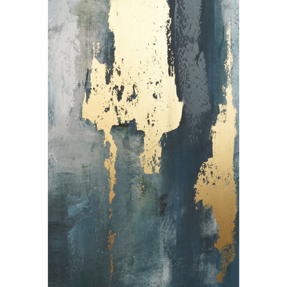 Canvas Gold and Blue Tone Abstract with Black Frame