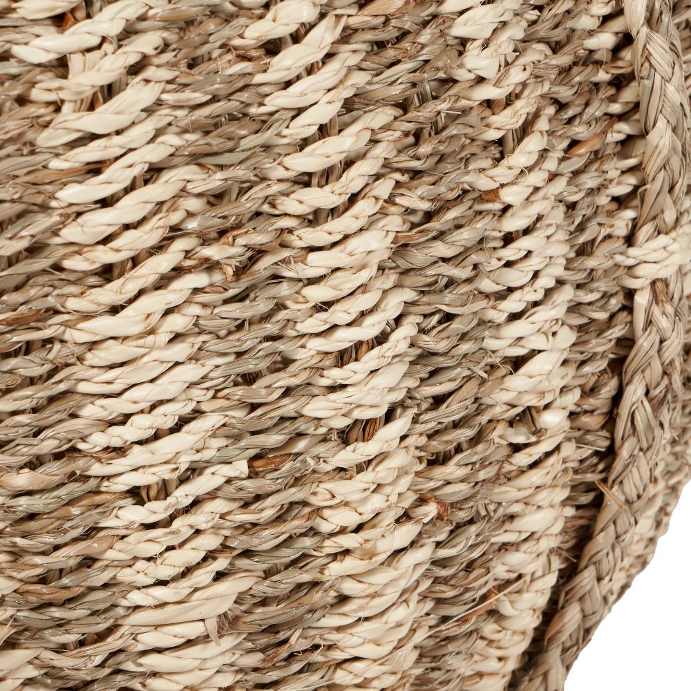 Seagrass and Palm Leaf Natural Striped Round Baskets (Set of 3)