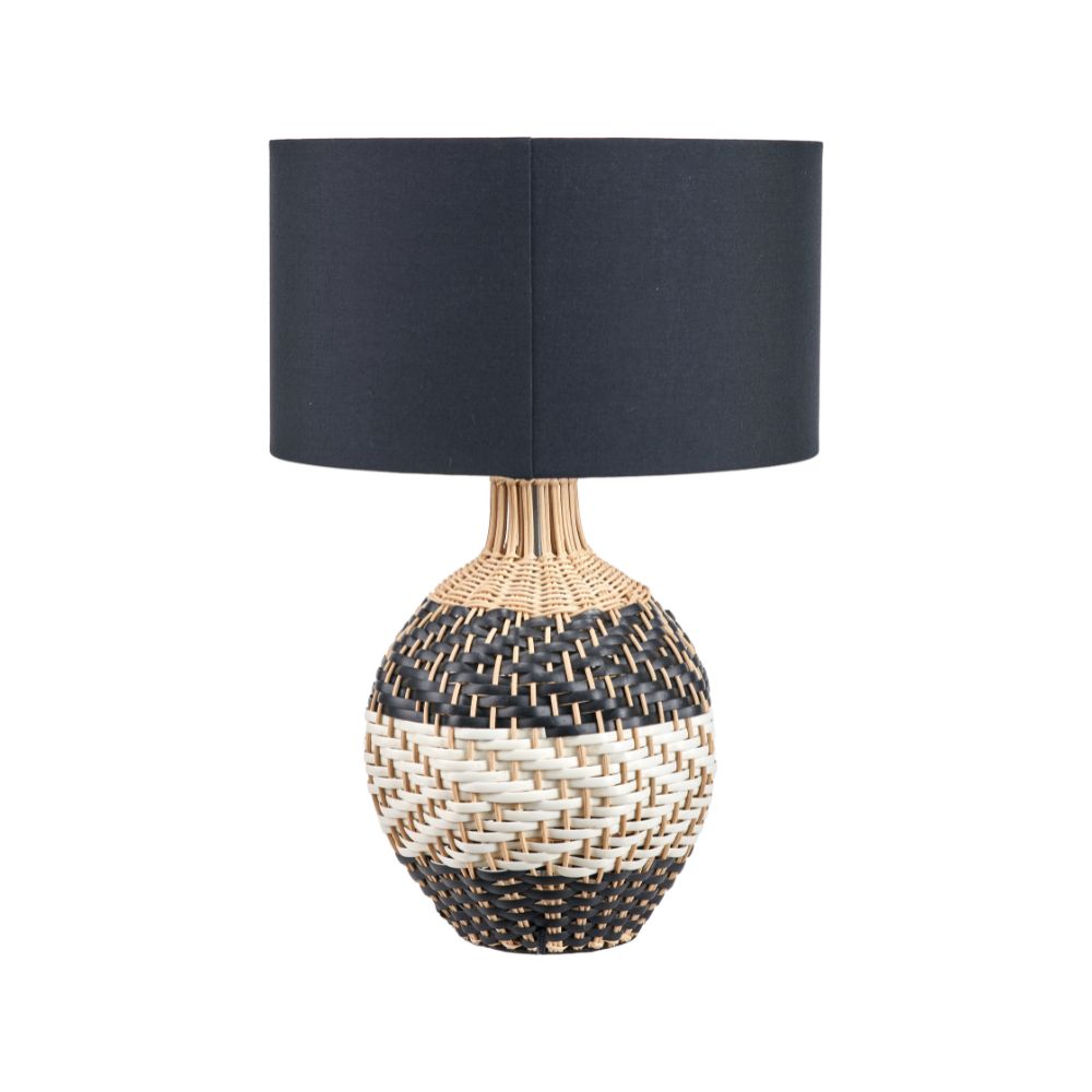 Rowan Rattan Natural Black and White Woven Table Lamp