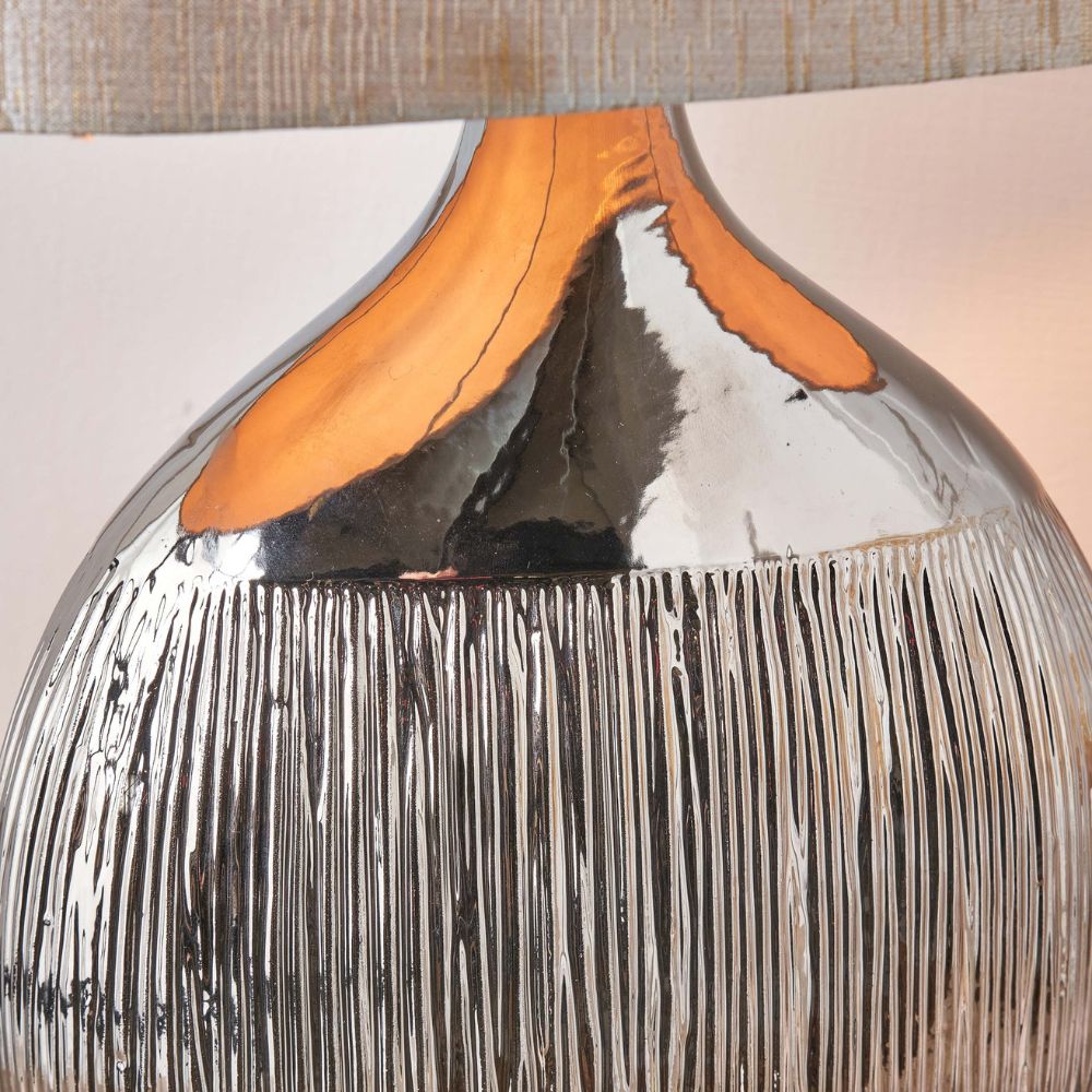 Gemini Ceramic Silver Etched Table Lamp