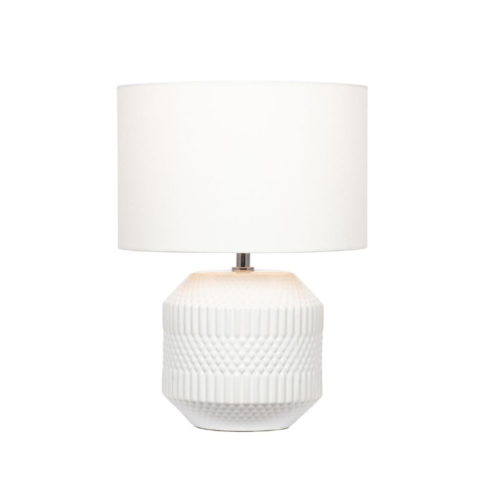 Meribel White Geo Textured Ceramic Table Lamp