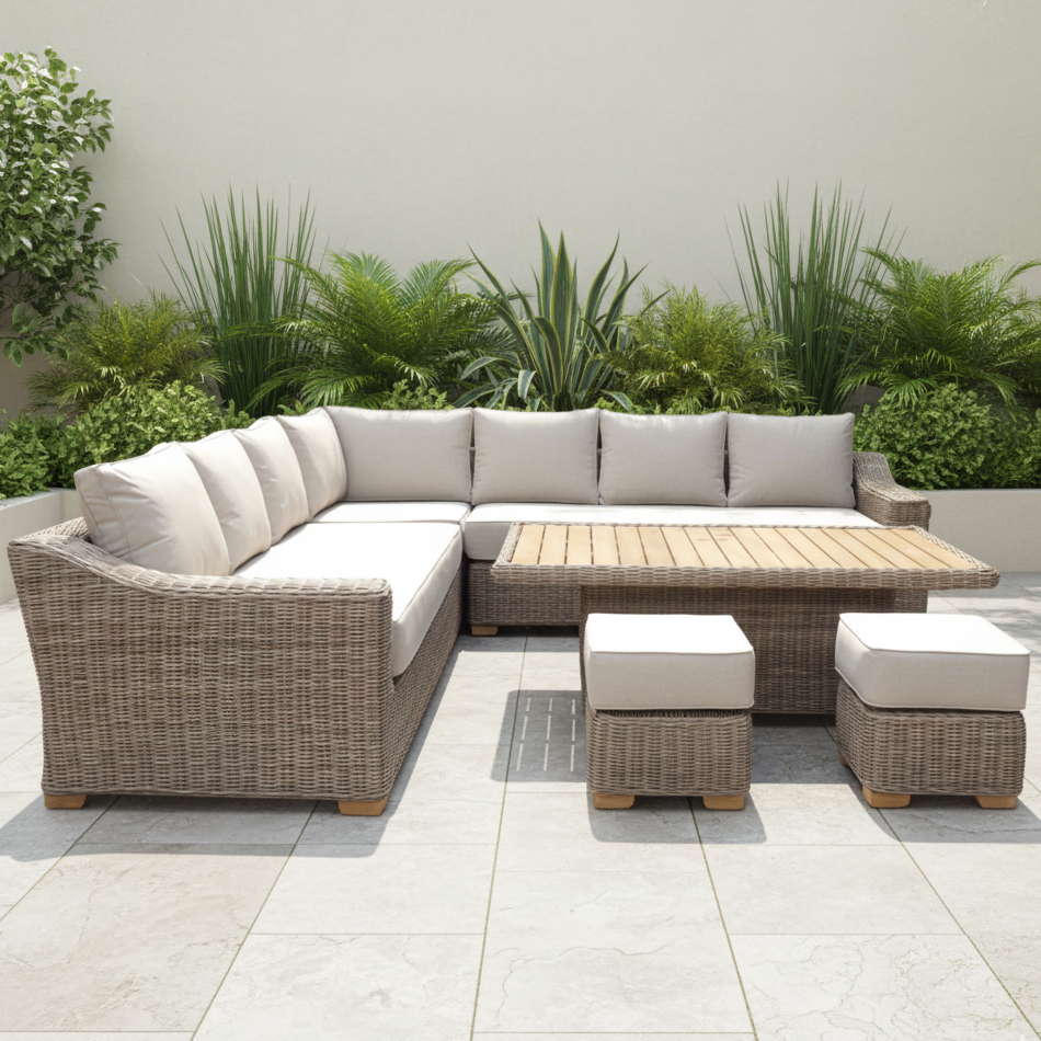 Capri Outdoor Large Corner Set With Riser Table + 2 Stools