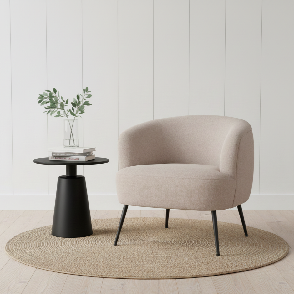 Aviana Natural Chenille and Black Metal Tub Armchair