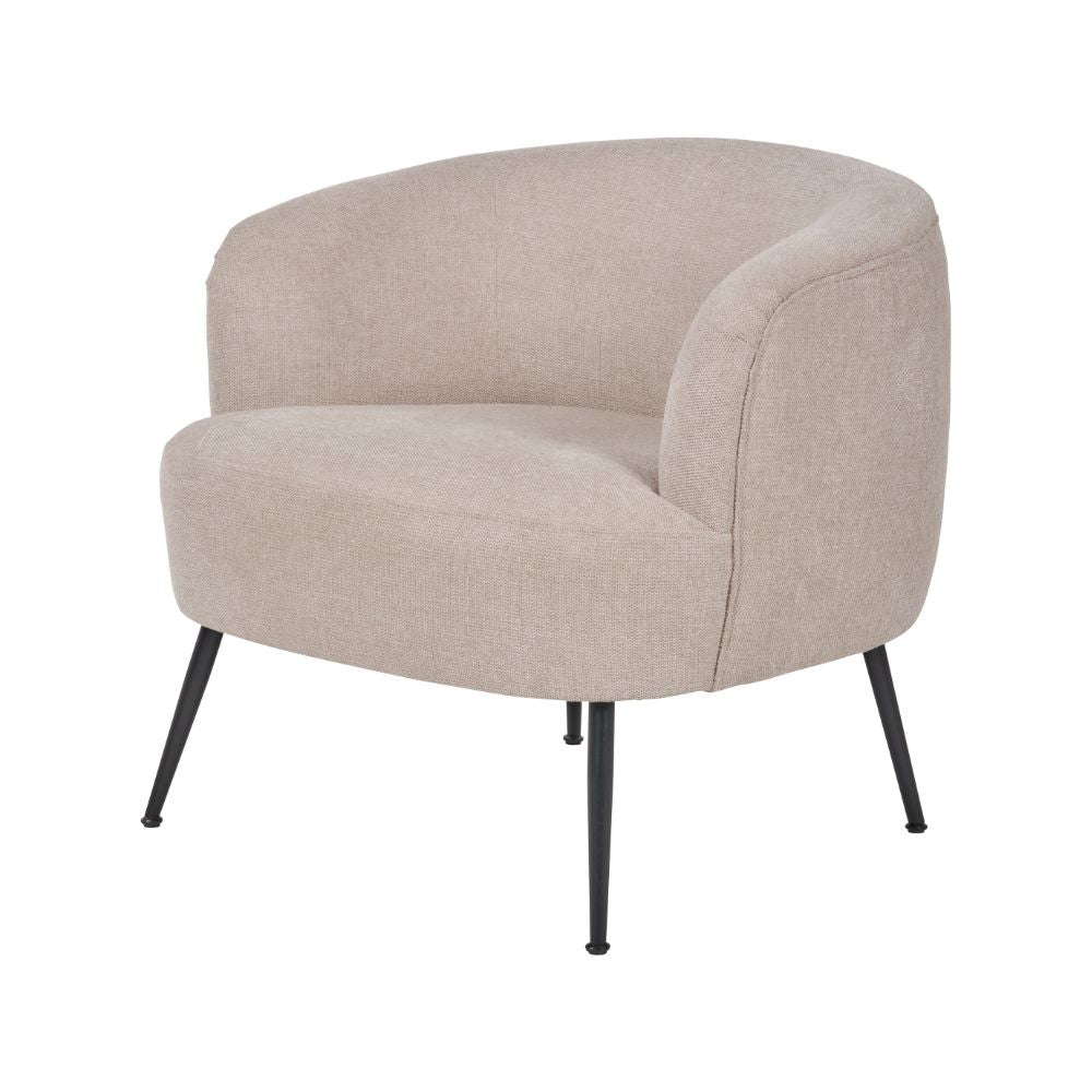 Aviana Natural Chenille and Black Metal Tub Armchair