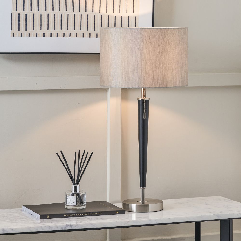 Metal Lowry Brushed Silver and Matt Black Table Lamp