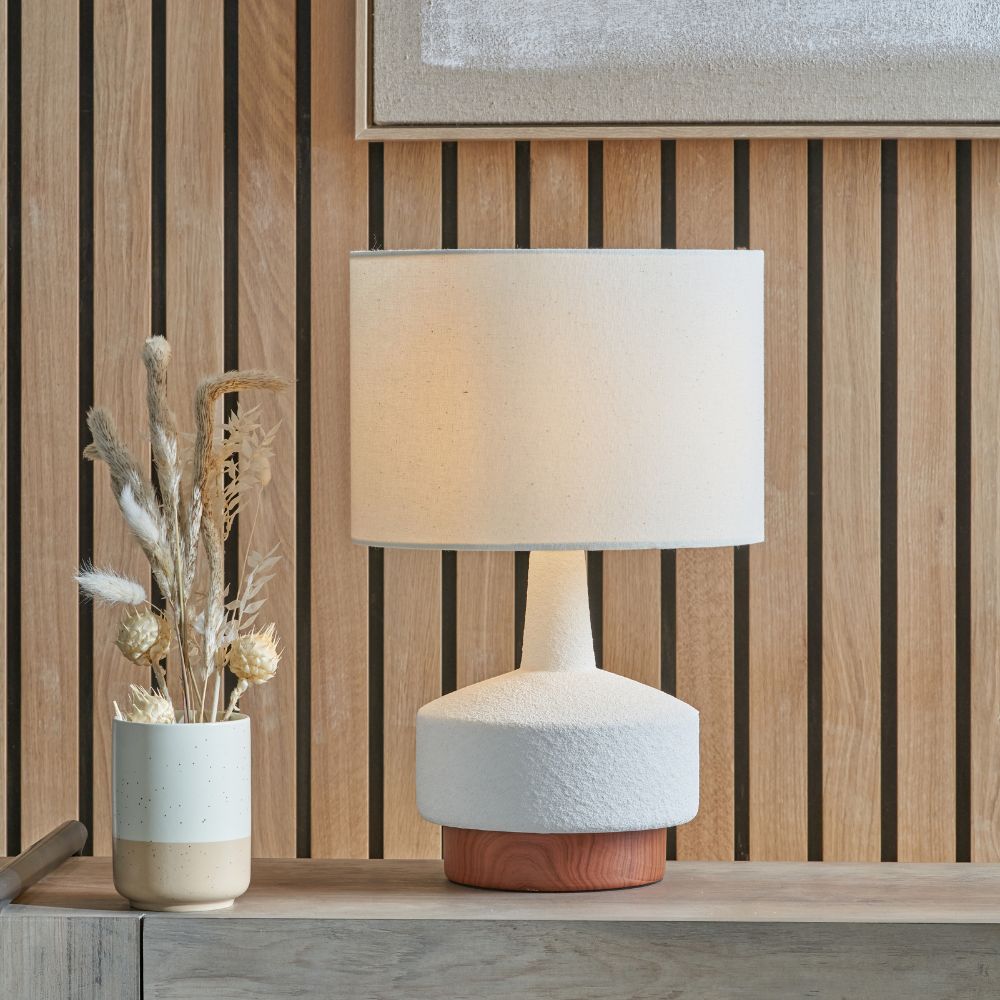 Elio Wood Effect Textured Ceramic Table Lamp