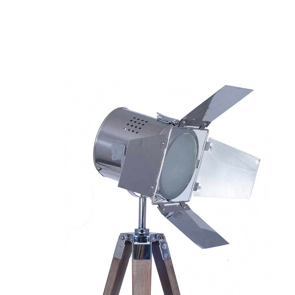 Hereford Grey Wood and Silver Metal Film Tripod Table Lamp
