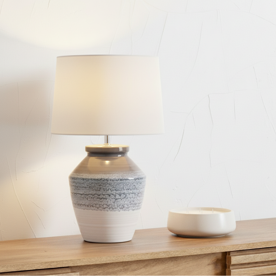 Skyline Ceramic Grey and Blue Table Lamp