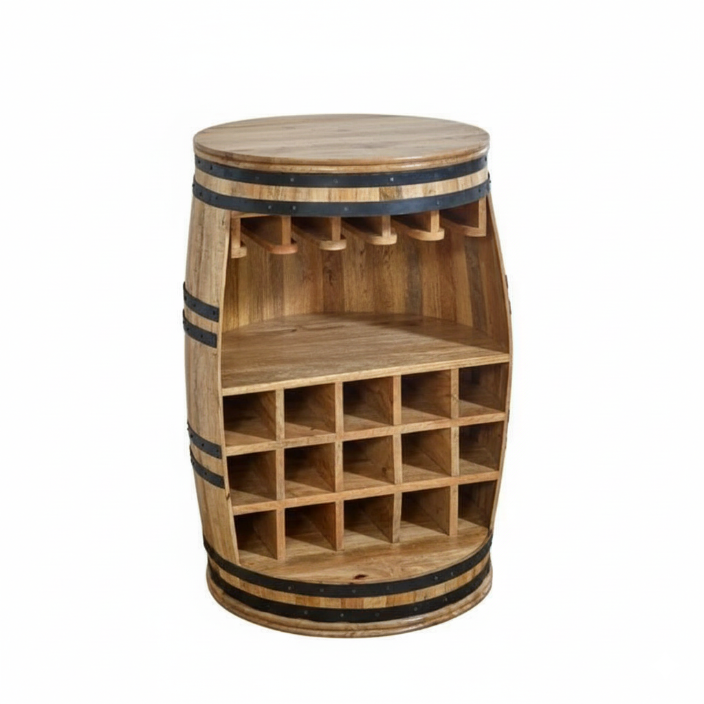 Surrey Solid Dark Wood Barrel Wine Rack