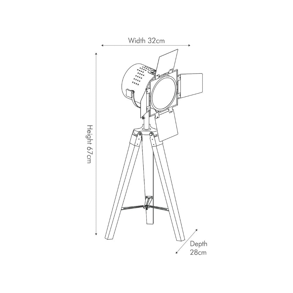 Hereford Grey Wood and Silver Metal Film Tripod Table Lamp
