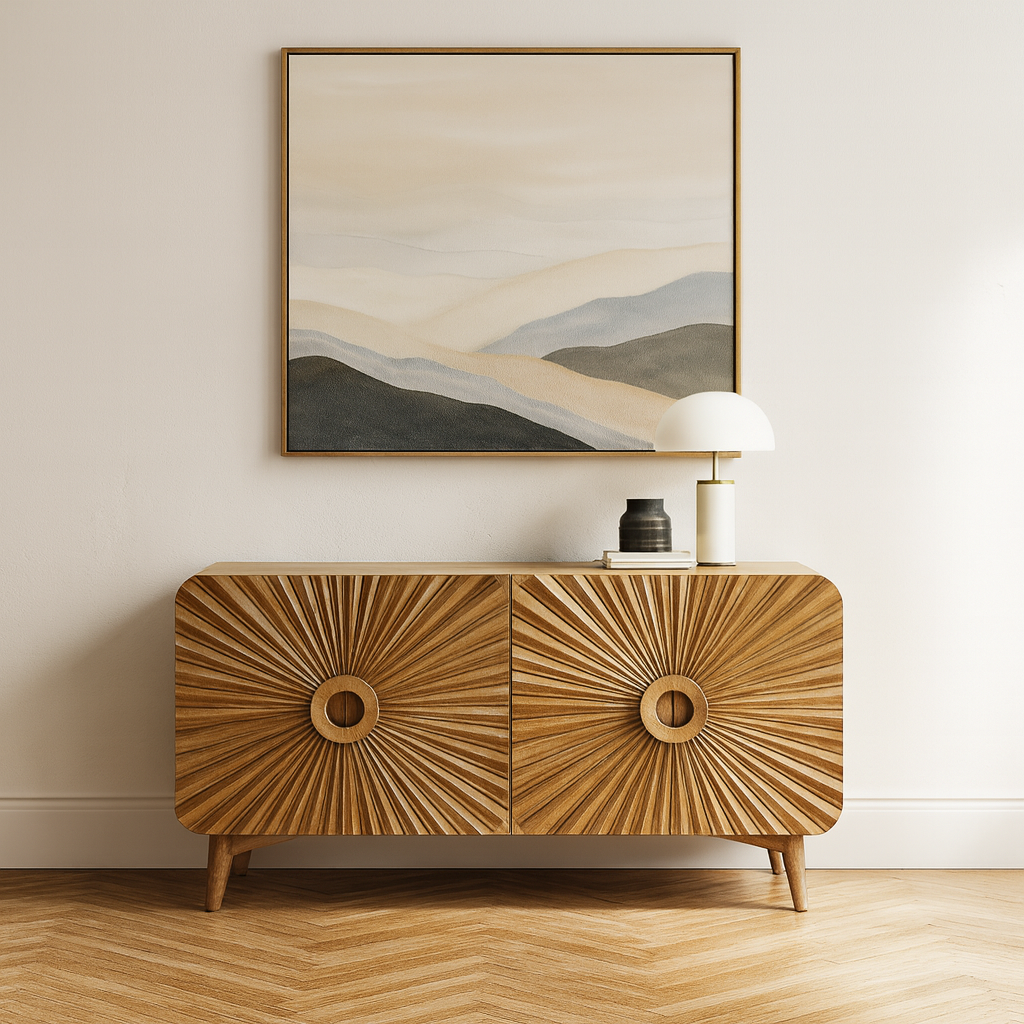 Aranya Solid Wood 4 Door Carved  Sideboard