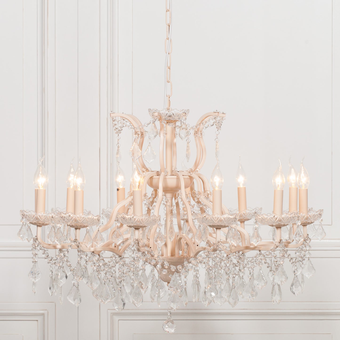 Elbright 12-Branch Cream Shallow Cut Glass Chandelier