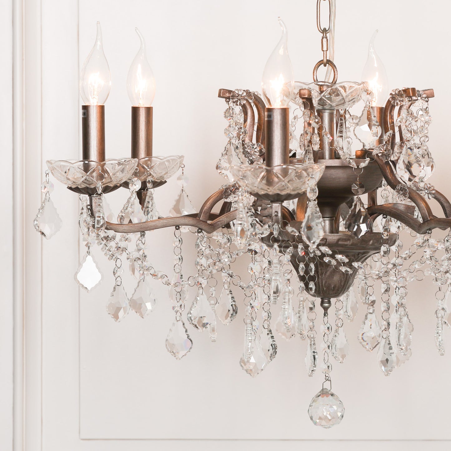 Elbright 6-Branch Antique Shallow Cut Glass Chandelier