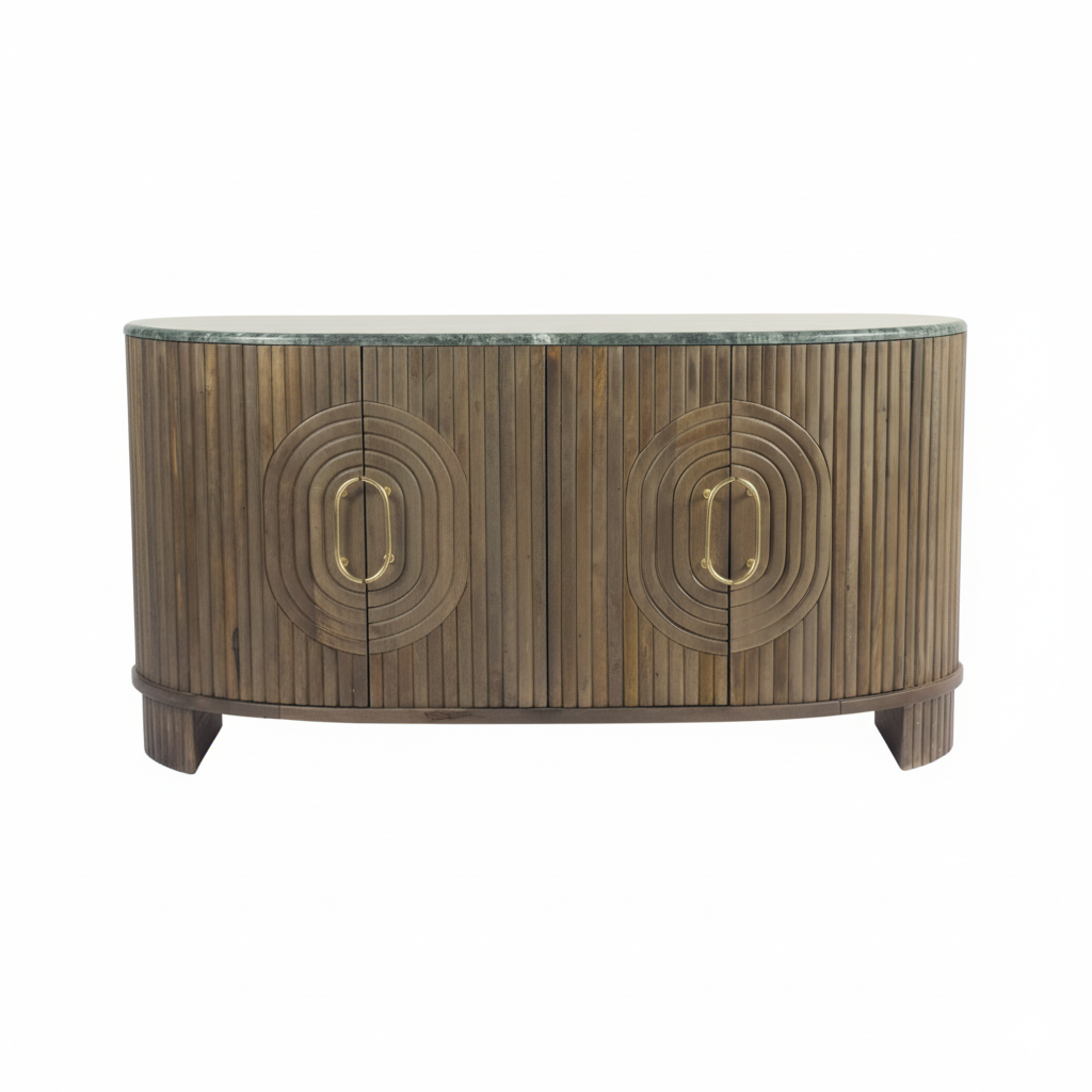 Aranya Solid Wood 4 Door Marble Top Sideboard