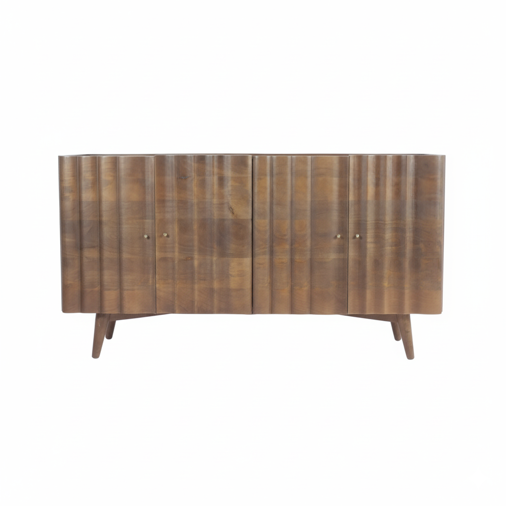 Aranya Solid Wood 4 Door Marble Top Carved Sideboard