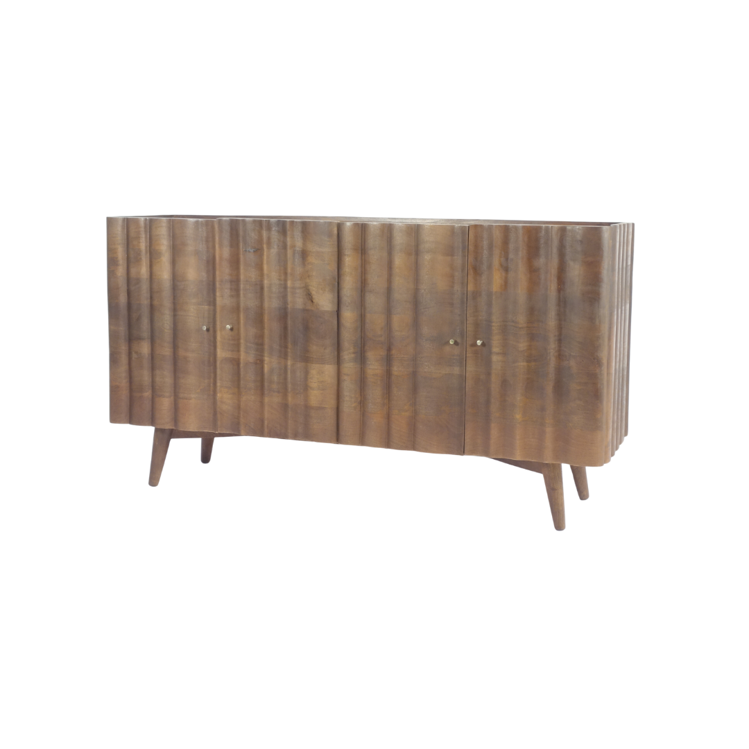 Aranya Solid Wood 4 Door Marble Top Carved Sideboard