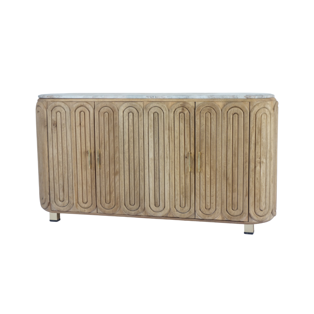 Aranya Solid Wood Capsule Design Marble Top Sideboard