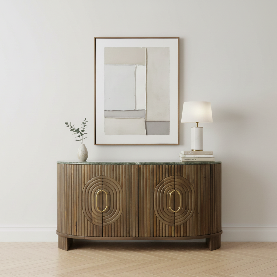 Aranya Solid Wood 4 Door Marble Top Sideboard