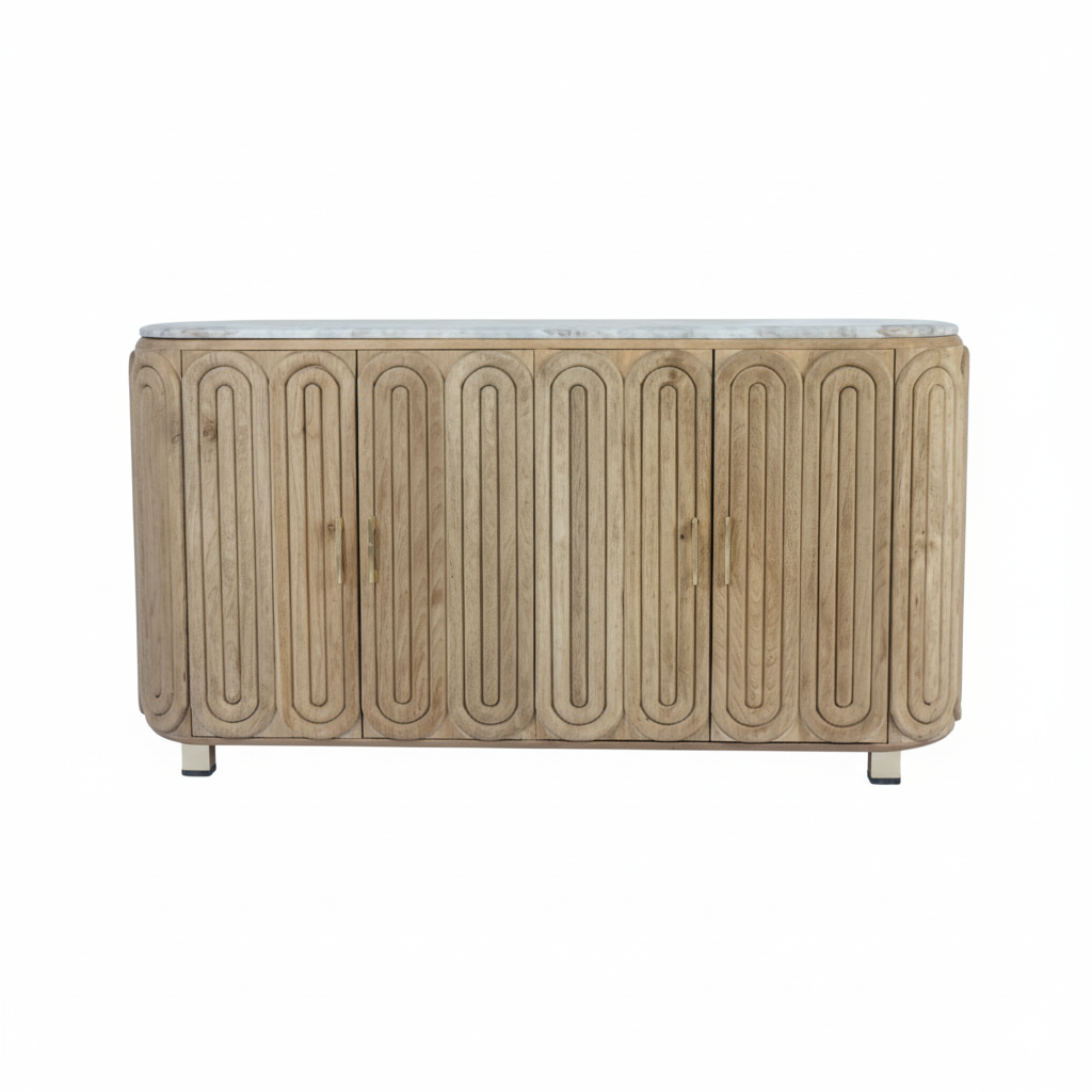 Aranya Solid Wood Capsule Design Marble Top Sideboard