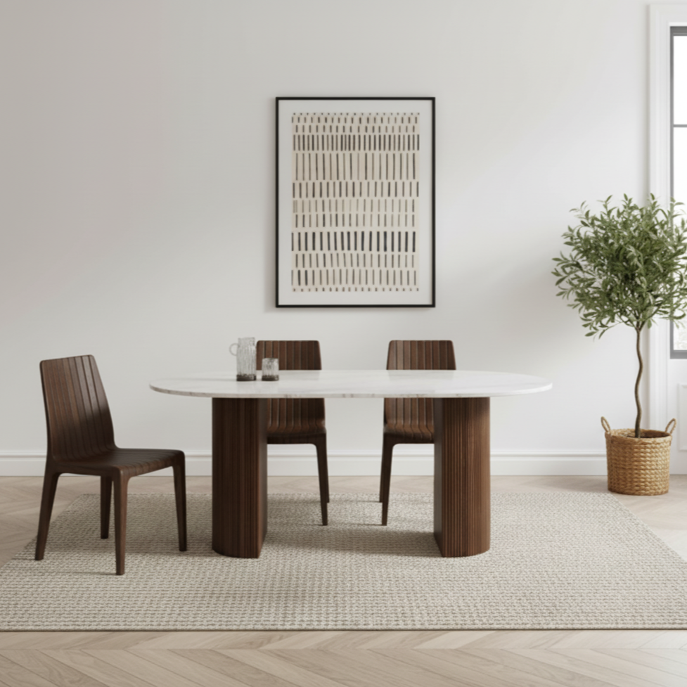 Opal Mango Wood Dining Table With Marble Top