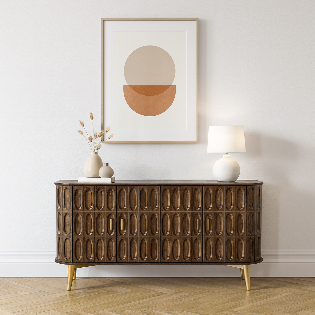 Aranya Solid Wood Oval Tile 4 Door Sideboard